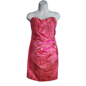 Rene Ruiz Iridescent Print Dark Pink Strapless Dress 4